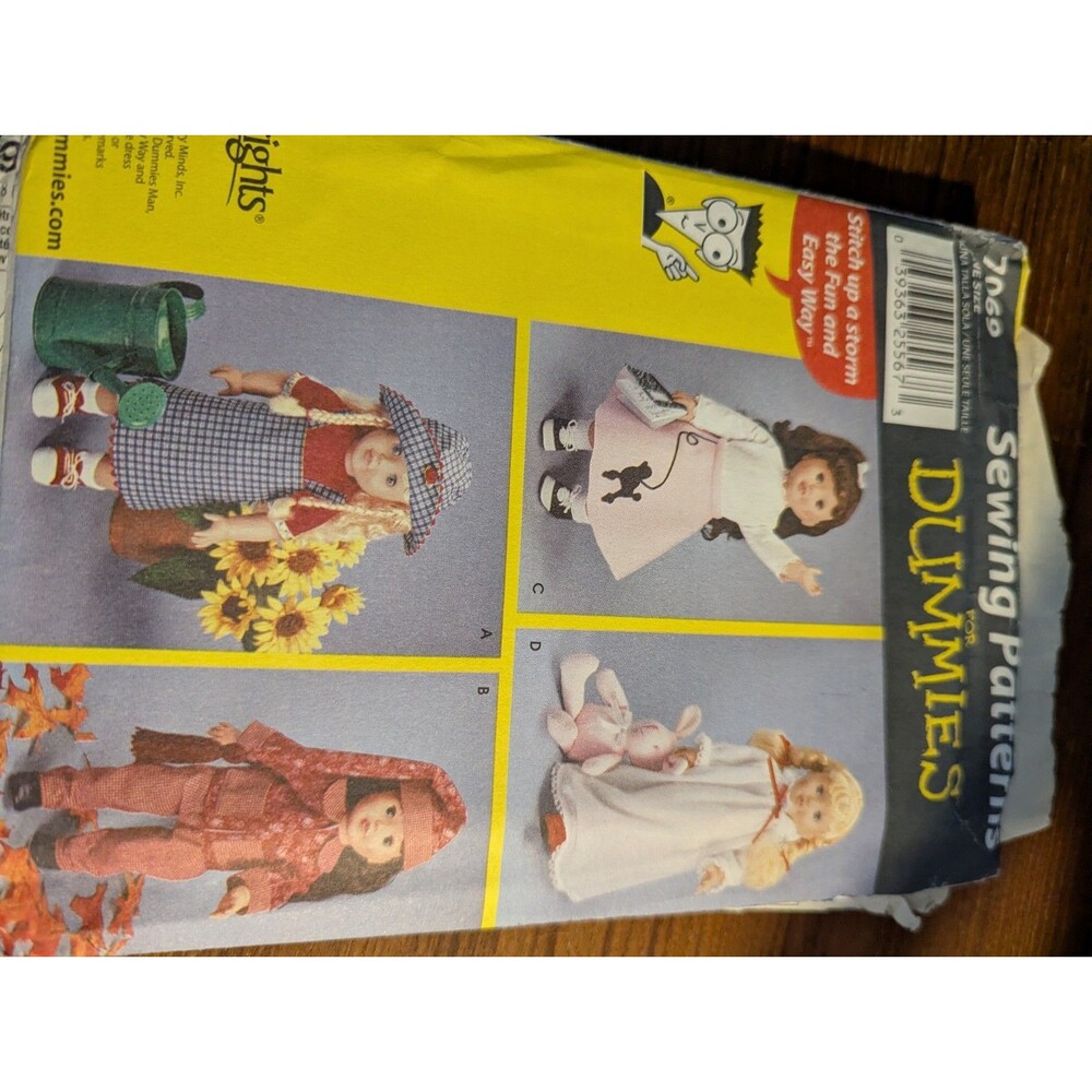 Uncut Vtg Sewing Pattern For Dummies 18" Doll Clothes